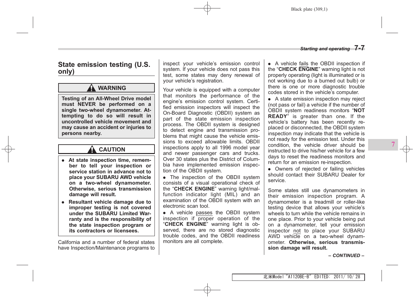 State emission testing (u.s. only) | Subaru 2012 Impreza User Manual | Page 283 / 447