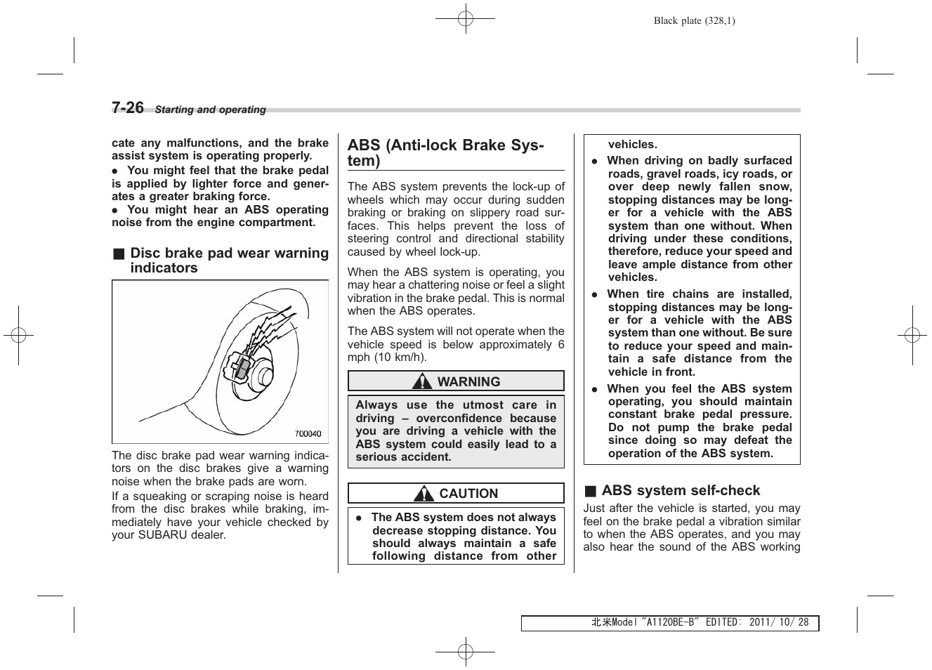 Abs (anti-lock brake sys- tem) | Subaru 2012 Impreza User Manual | Page 302 / 447