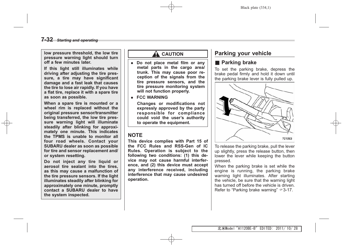 Parking your vehicle | Subaru 2012 Impreza User Manual | Page 308 / 447