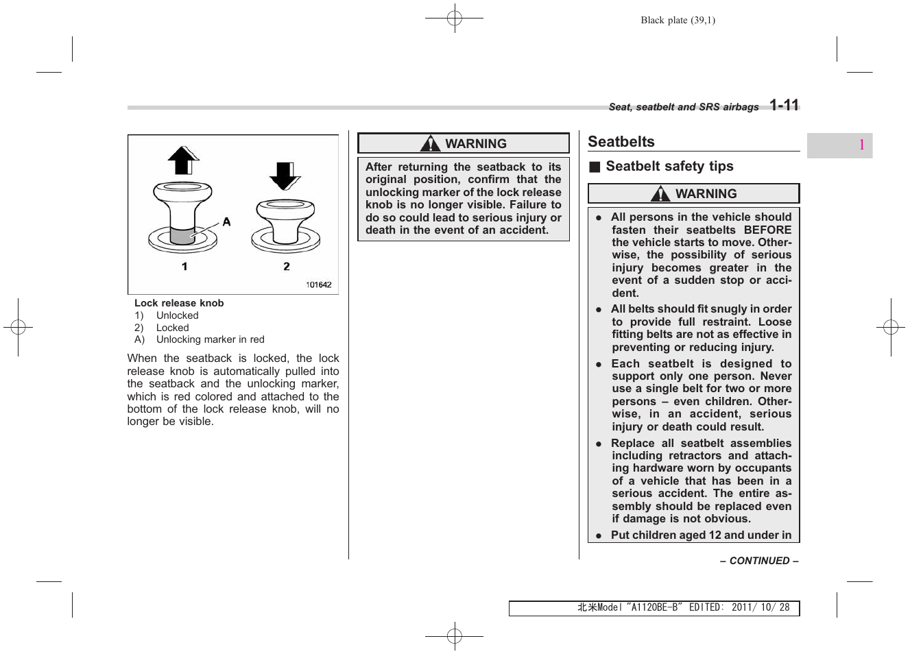 Seatbelts | Subaru 2012 Impreza User Manual | Page 39 / 447