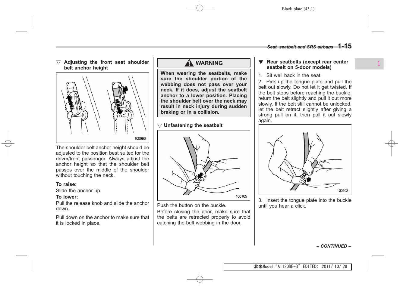Subaru 2012 Impreza User Manual | Page 43 / 447