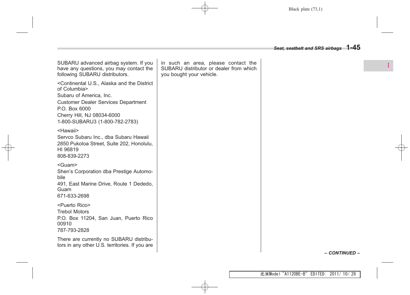 Subaru 2012 Impreza User Manual | Page 73 / 447