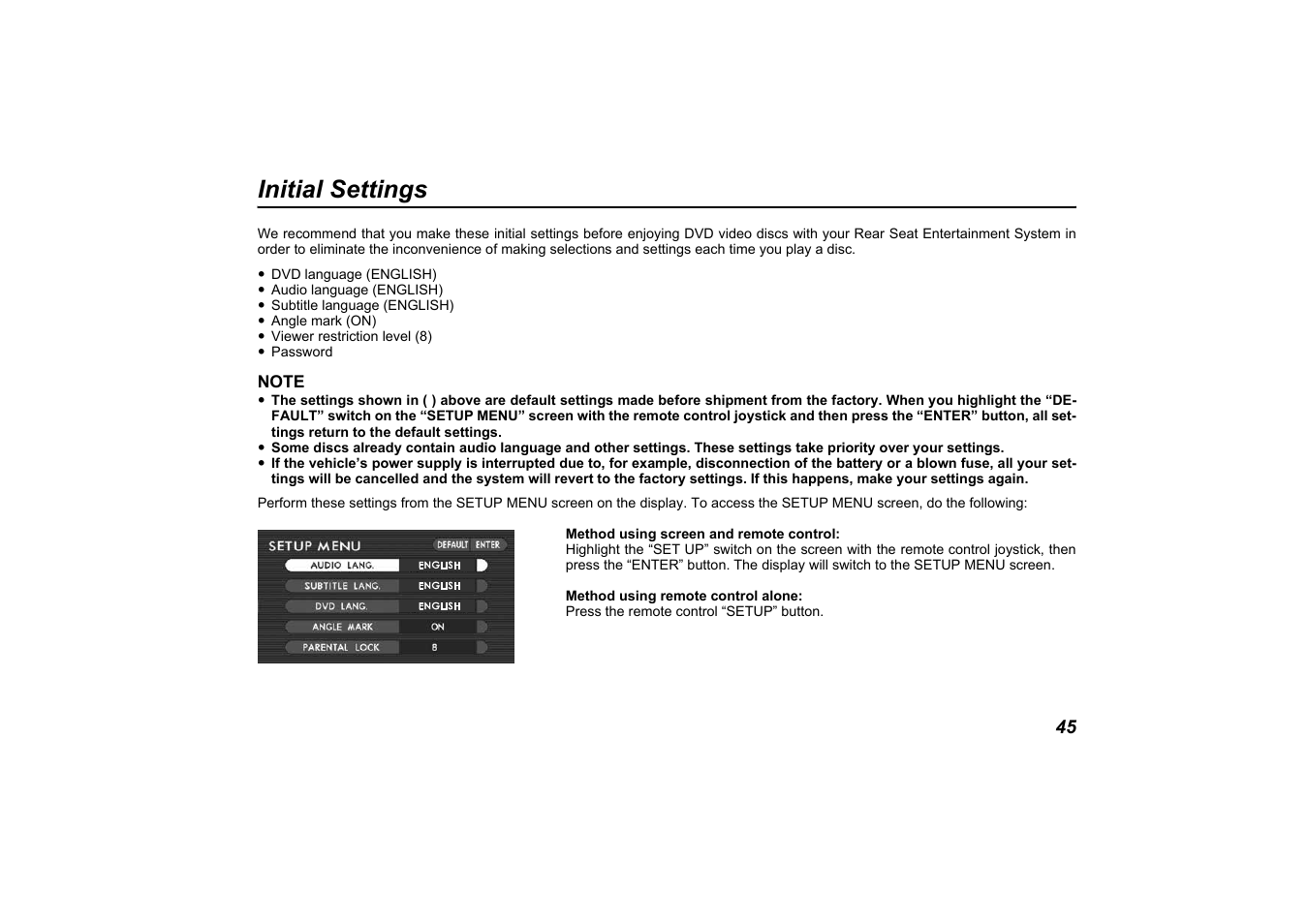 Initial settings | Subaru 2011 Tribeca User Manual | Page 119 / 580