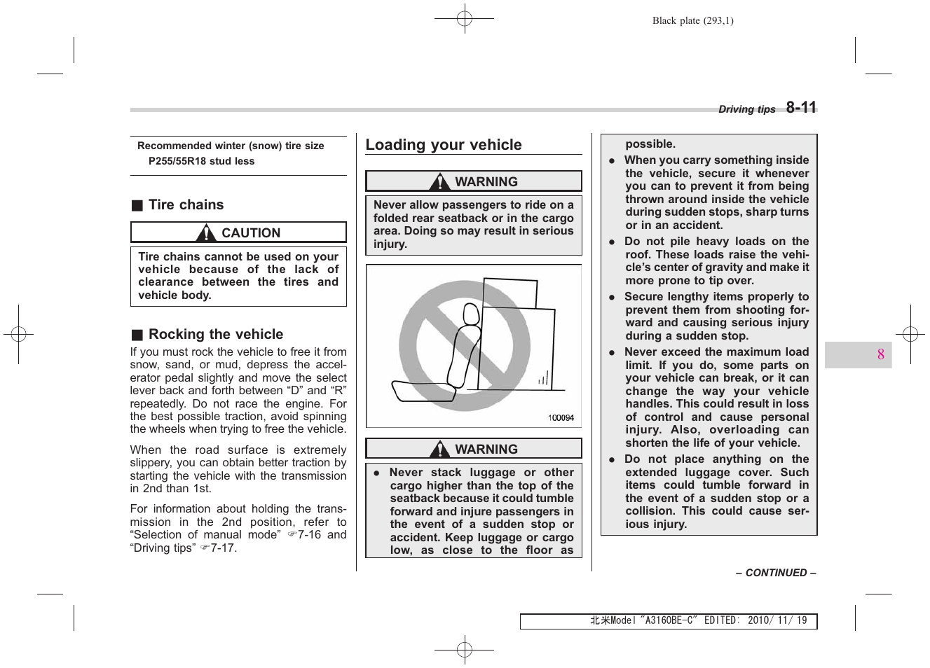 Loading your vehicle | Subaru 2011 Tribeca User Manual | Page 446 / 580