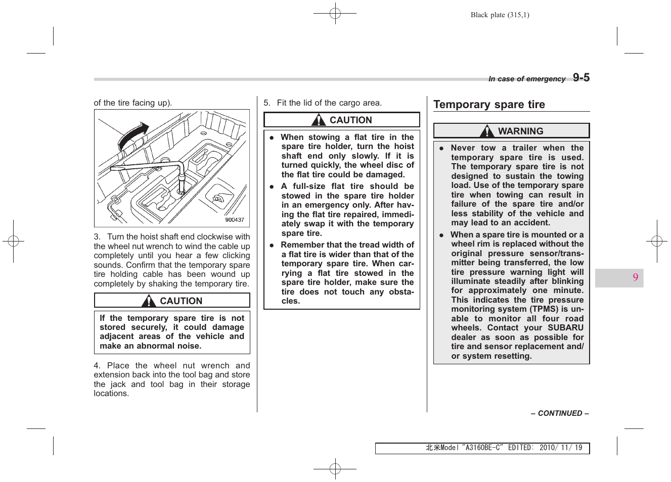 Temporary spare tire | Subaru 2011 Tribeca User Manual | Page 468 / 580