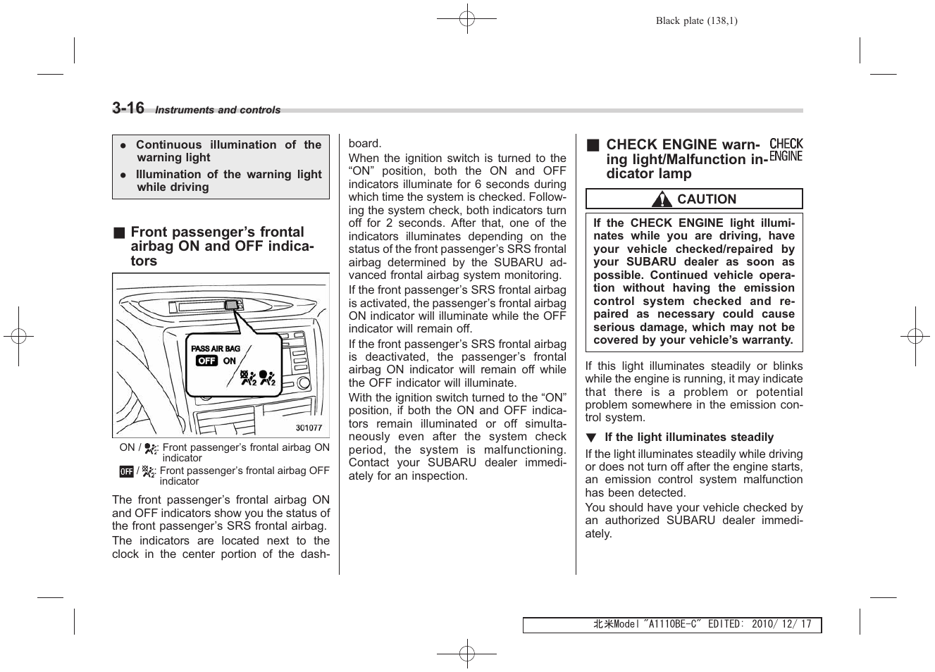 Subaru 2011 Impreza WRX User Manual | Page 136 / 459