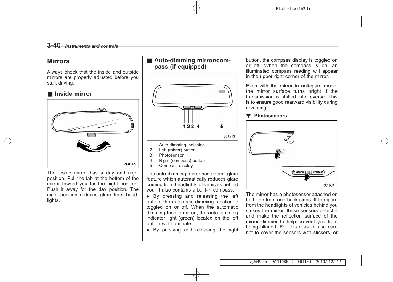 Mirrors | Subaru 2011 Impreza WRX User Manual | Page 160 / 459