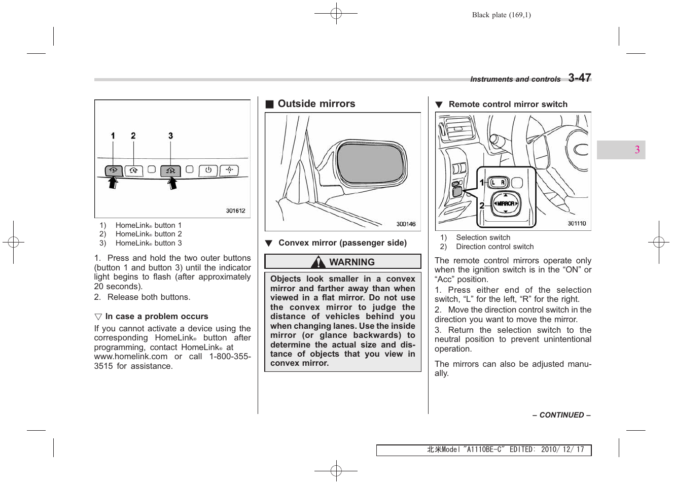 Outside mirrors | Subaru 2011 Impreza WRX User Manual | Page 167 / 459