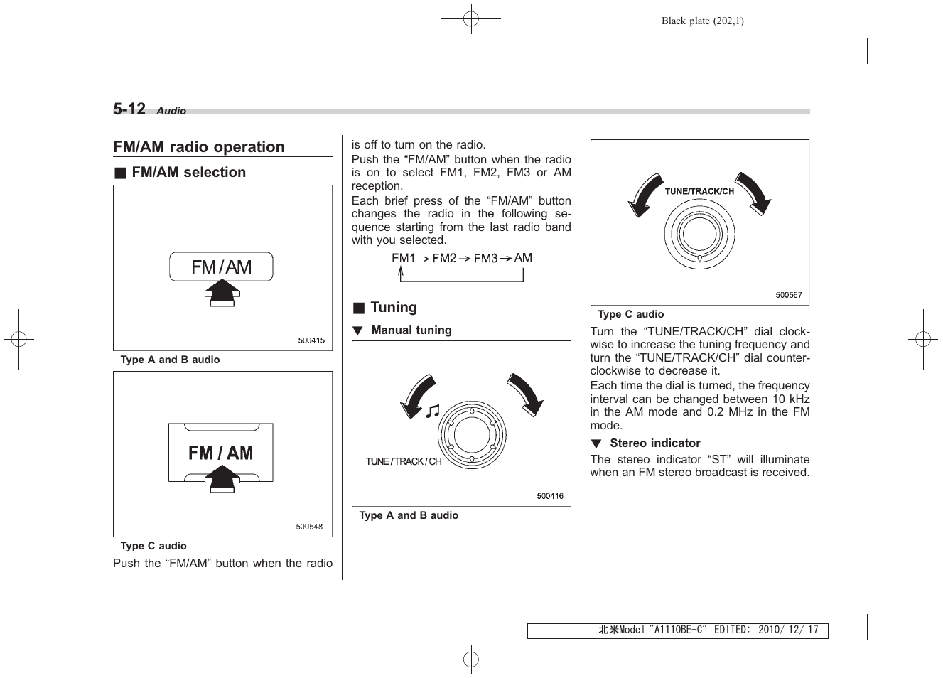 Fm/am radio operation | Subaru 2011 Impreza WRX User Manual | Page 200 / 459