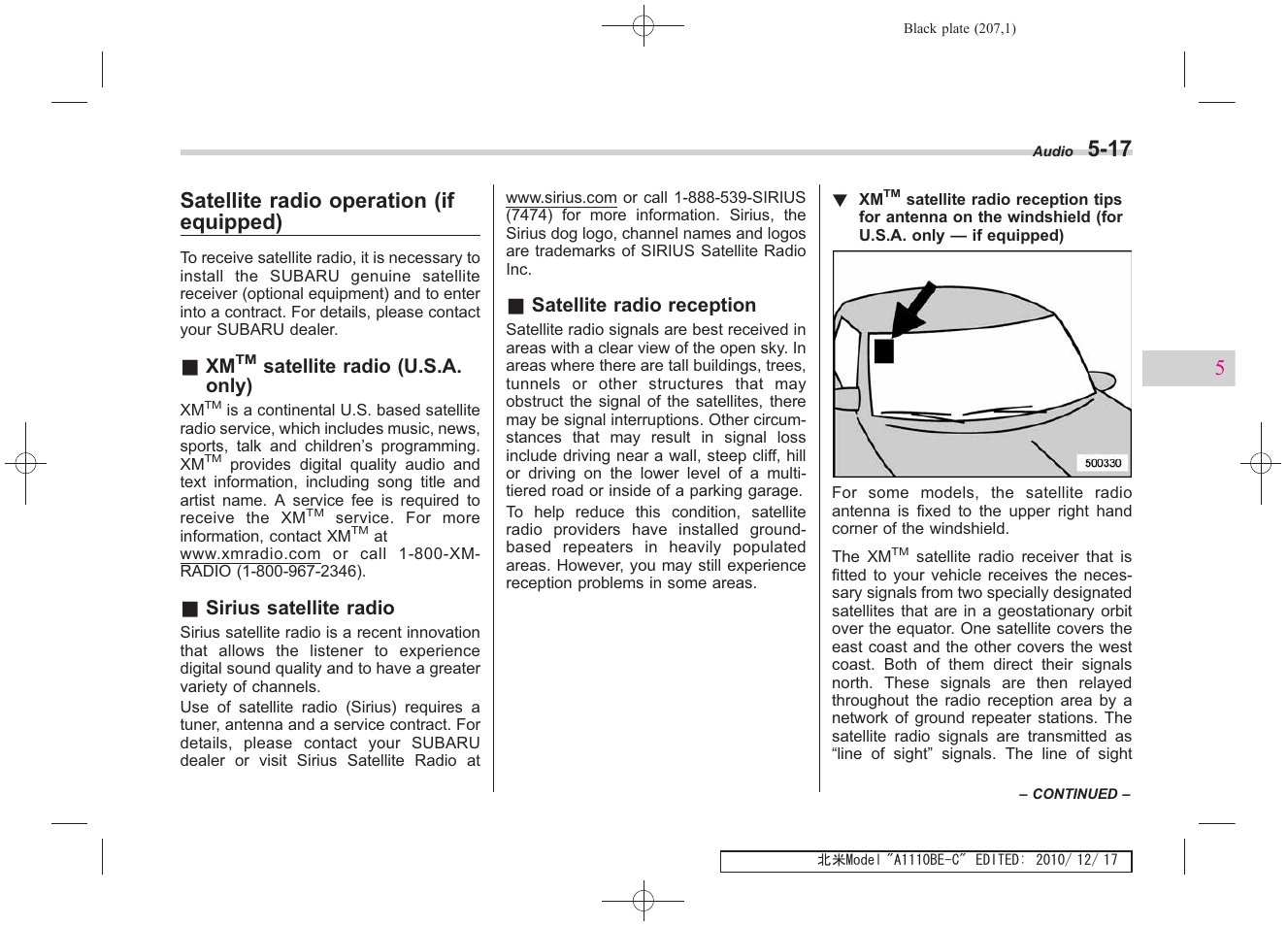 Satellite radio operation (if equipped) | Subaru 2011 Impreza WRX User Manual | Page 205 / 459