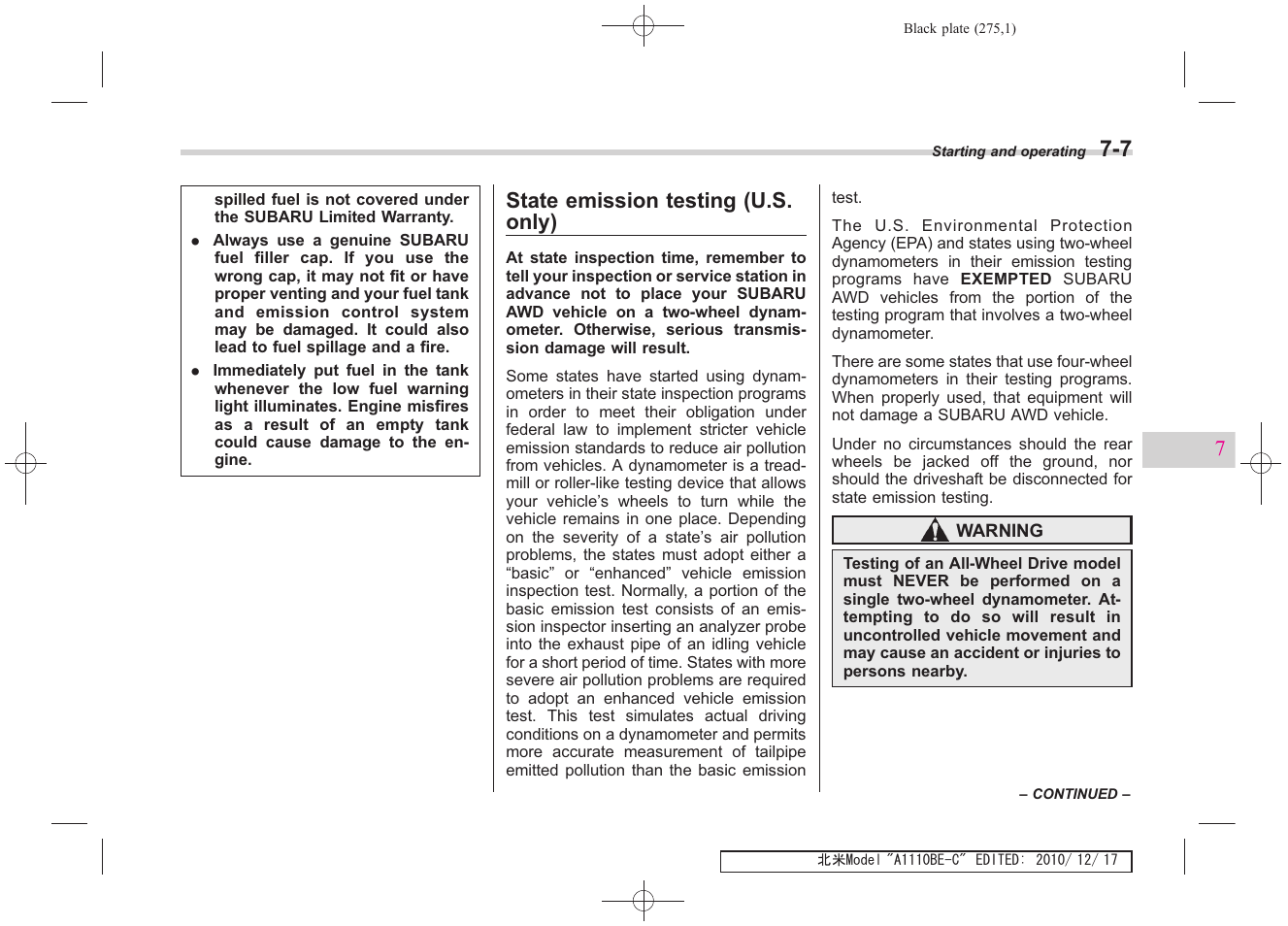 State emission testing (u.s. only) | Subaru 2011 Impreza WRX User Manual | Page 271 / 459