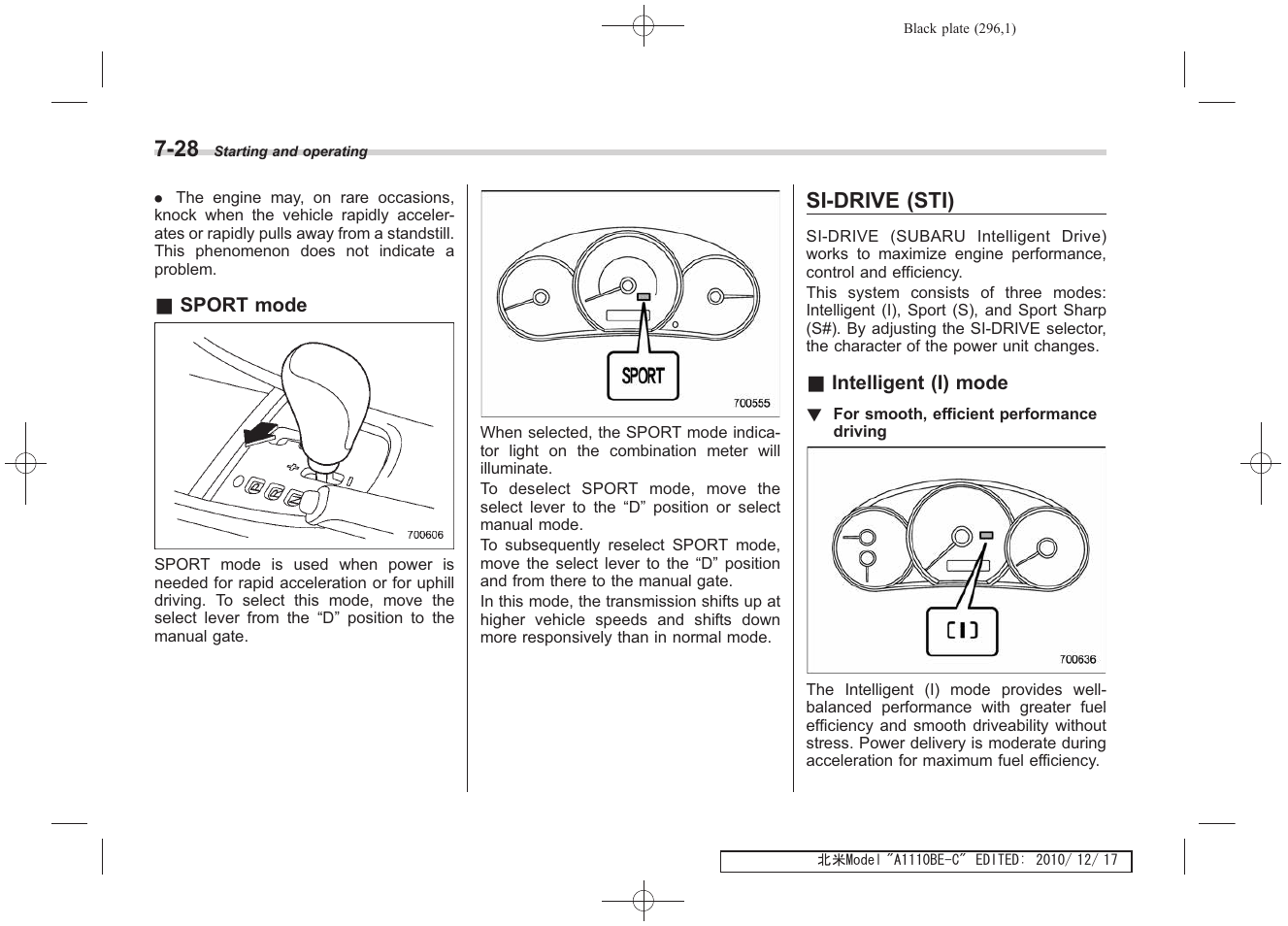 Si-drive (sti) | Subaru 2011 Impreza WRX User Manual | Page 292 / 459