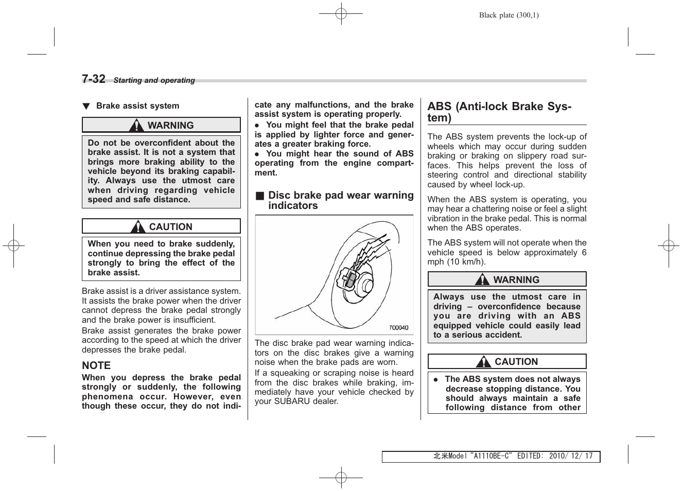 Abs (anti-lock brake sys- tem) | Subaru 2011 Impreza WRX User Manual | Page 296 / 459