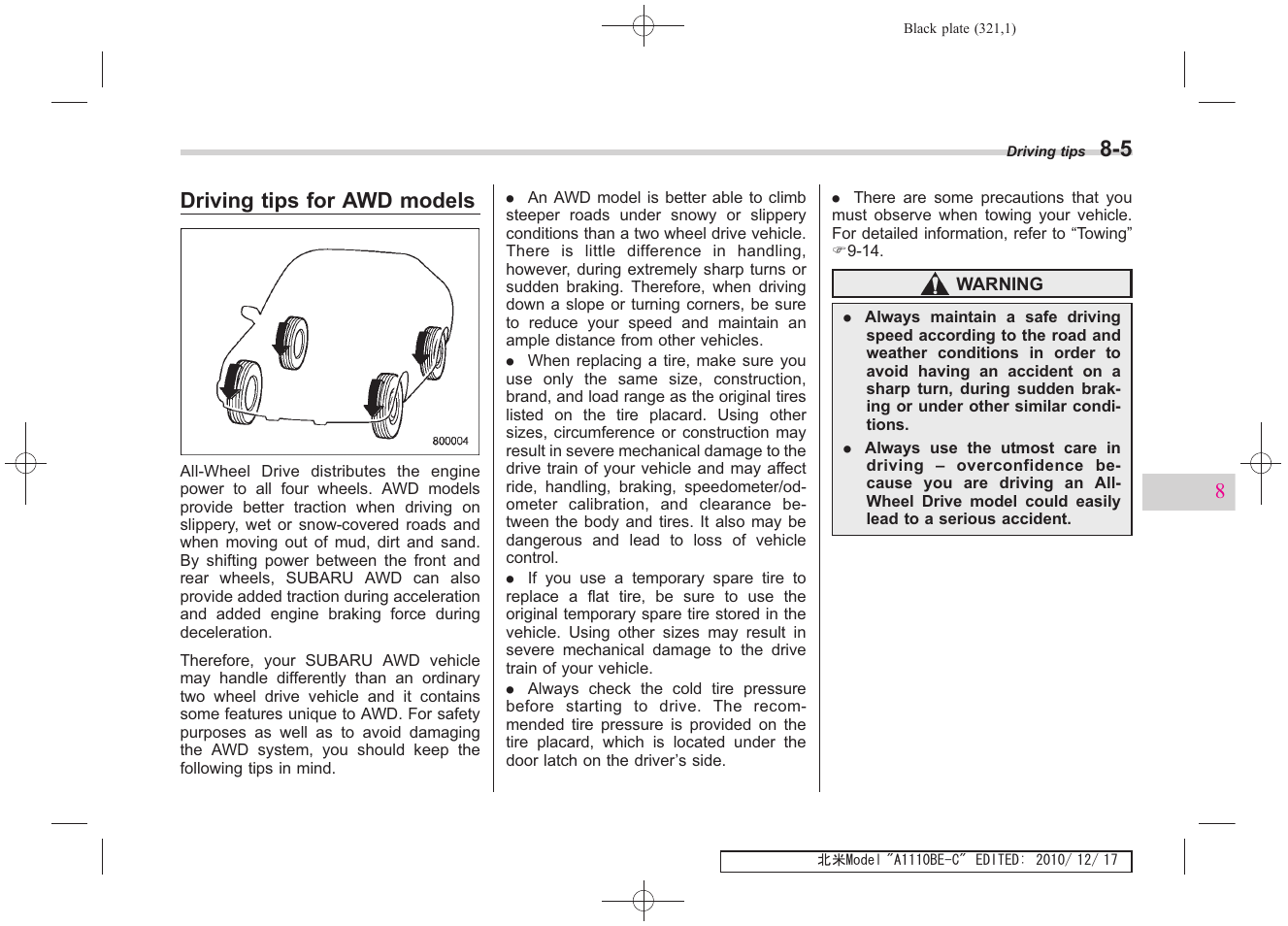 Driving tips for awd models | Subaru 2011 Impreza WRX User Manual | Page 317 / 459