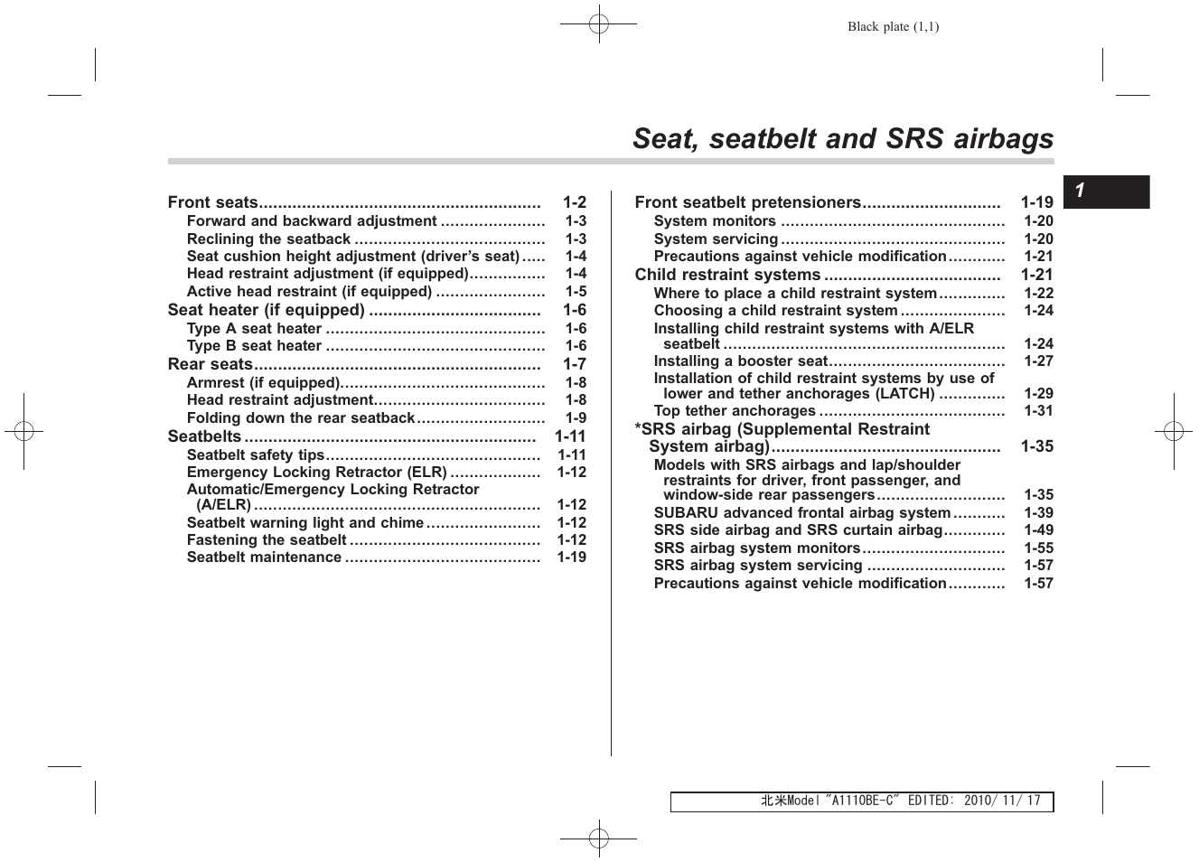 Msa5m1113a_9, Seat, seatbelt and srs airbags | Subaru 2011 Impreza WRX User Manual | Page 33 / 459