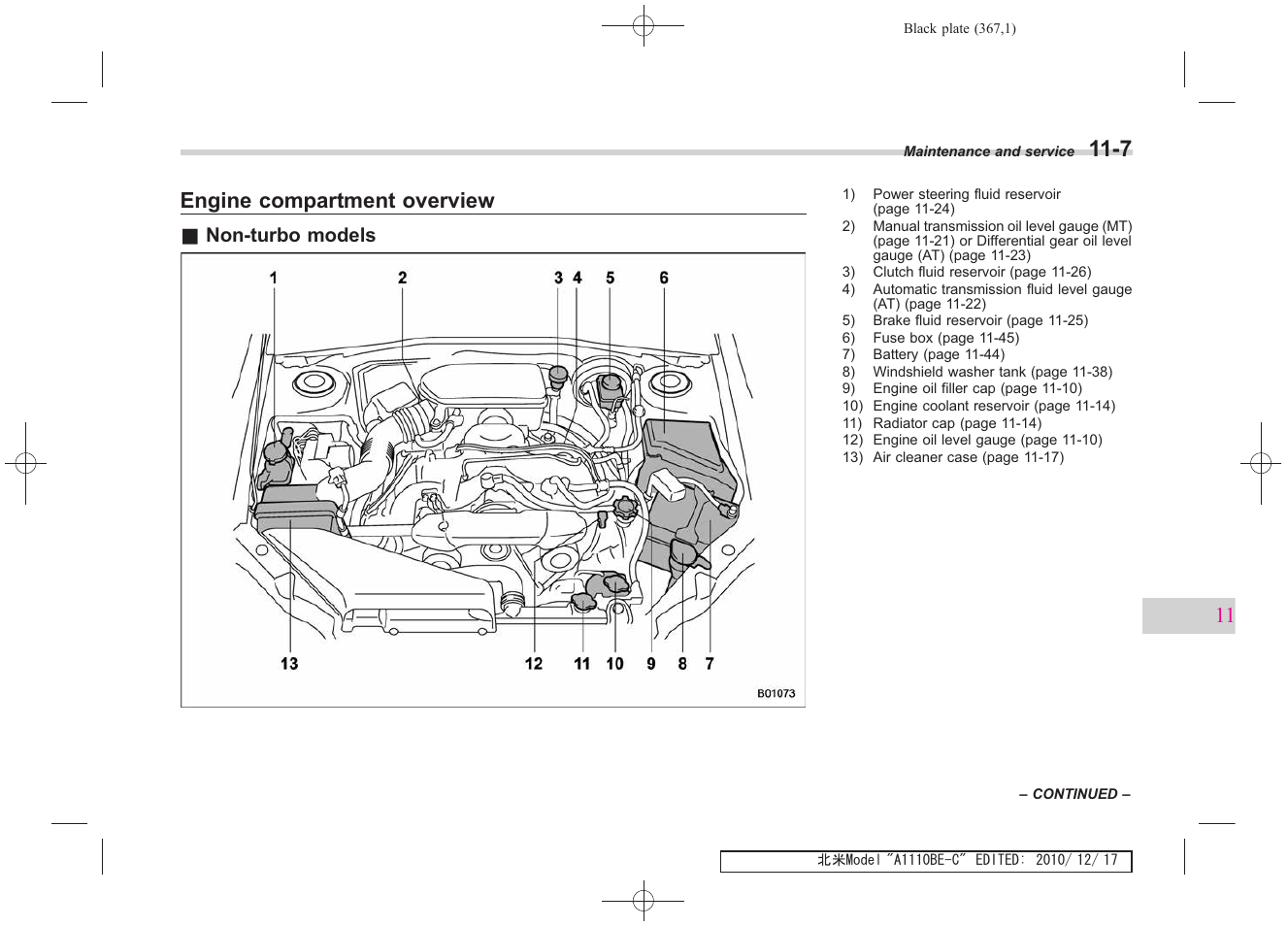 Engine compartment overview | Subaru 2011 Impreza WRX User Manual | Page 361 / 459