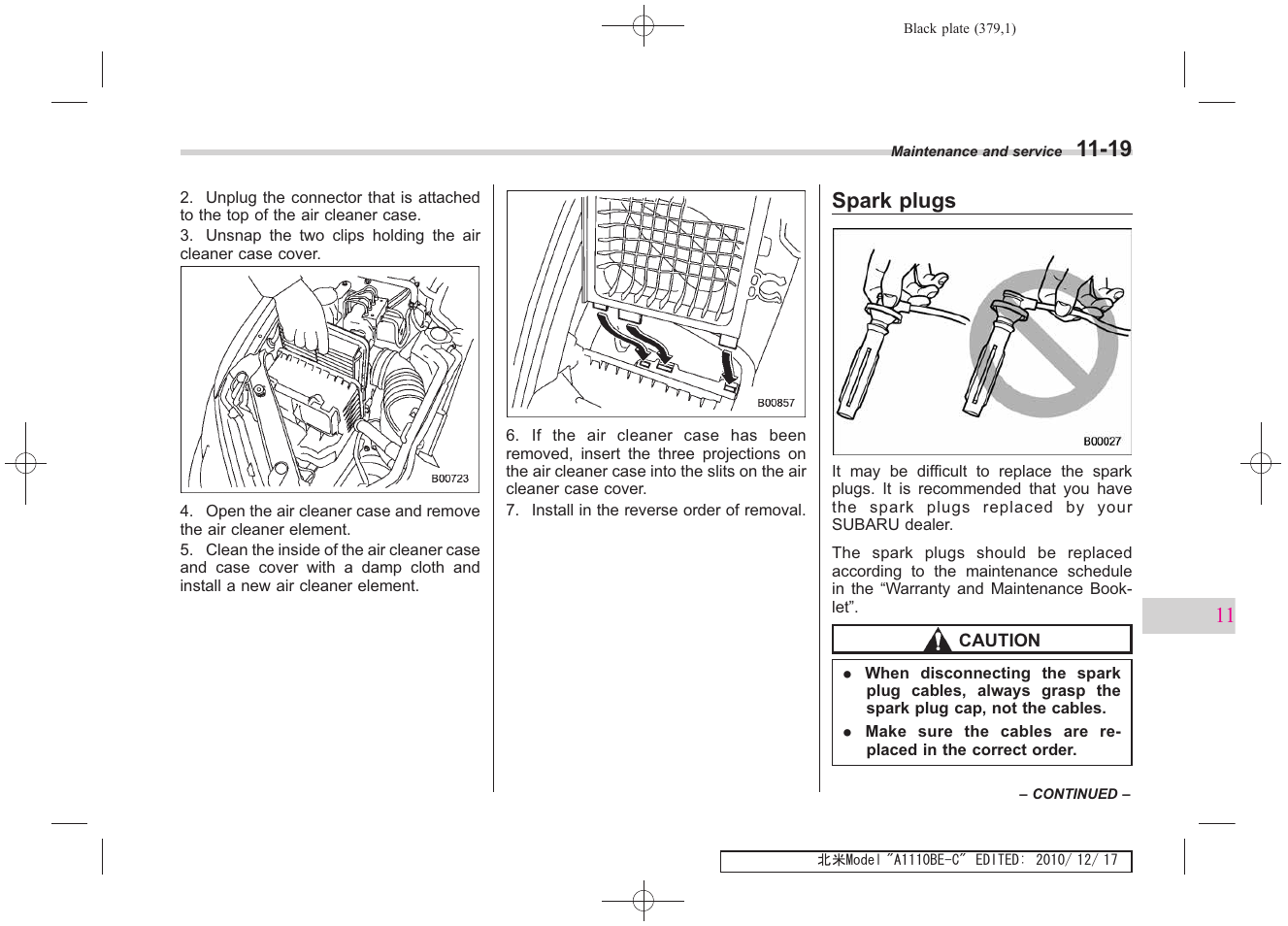 Spark plugs | Subaru 2011 Impreza WRX User Manual | Page 373 / 459