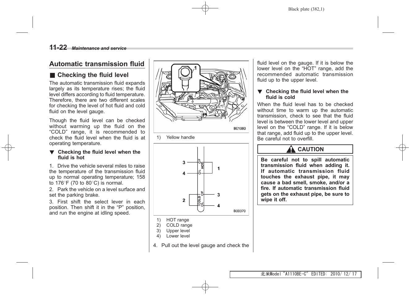 Automatic transmission fluid | Subaru 2011 Impreza WRX User Manual | Page 376 / 459