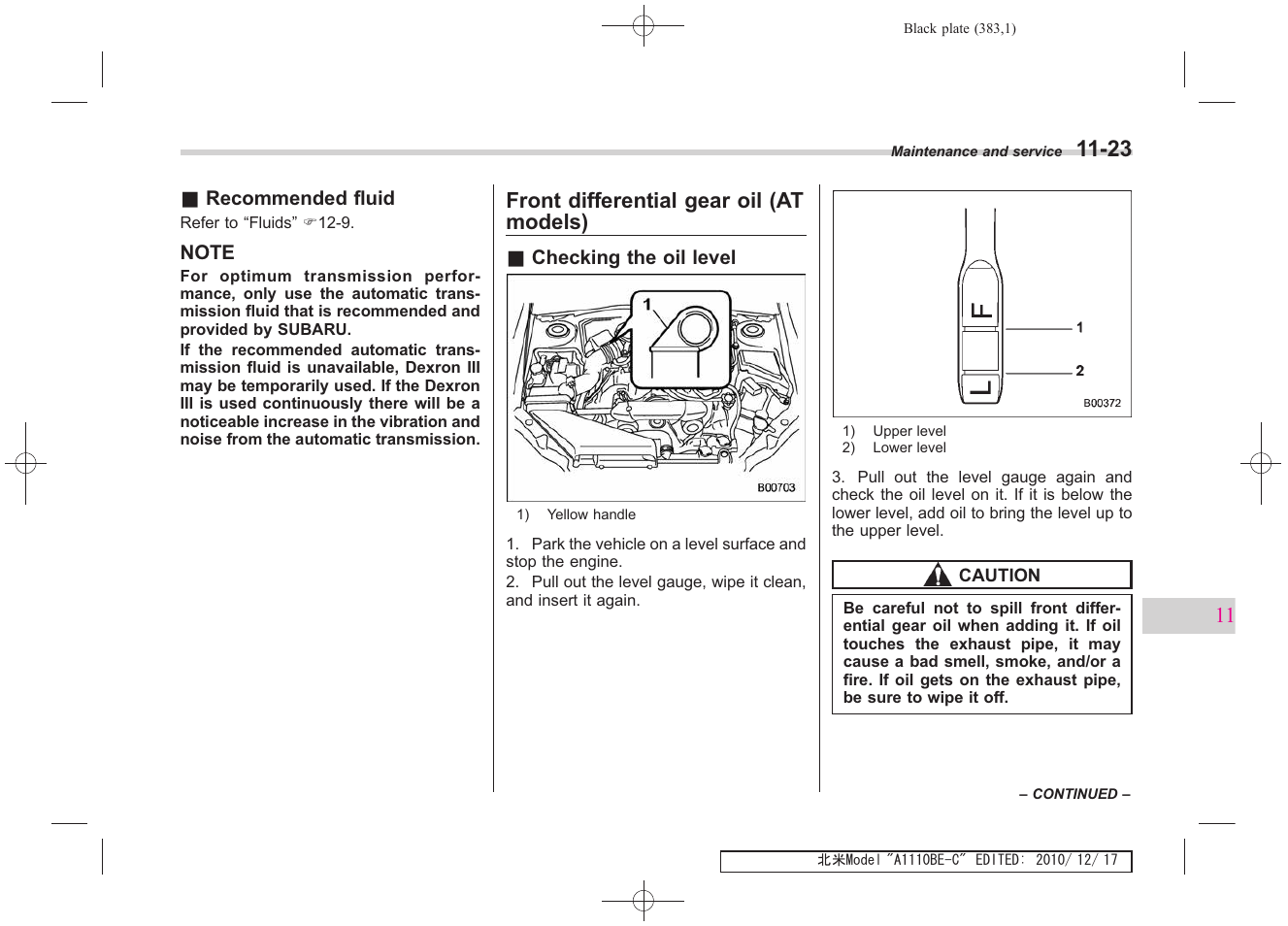 Front differential gear oil (at models) | Subaru 2011 Impreza WRX User Manual | Page 377 / 459