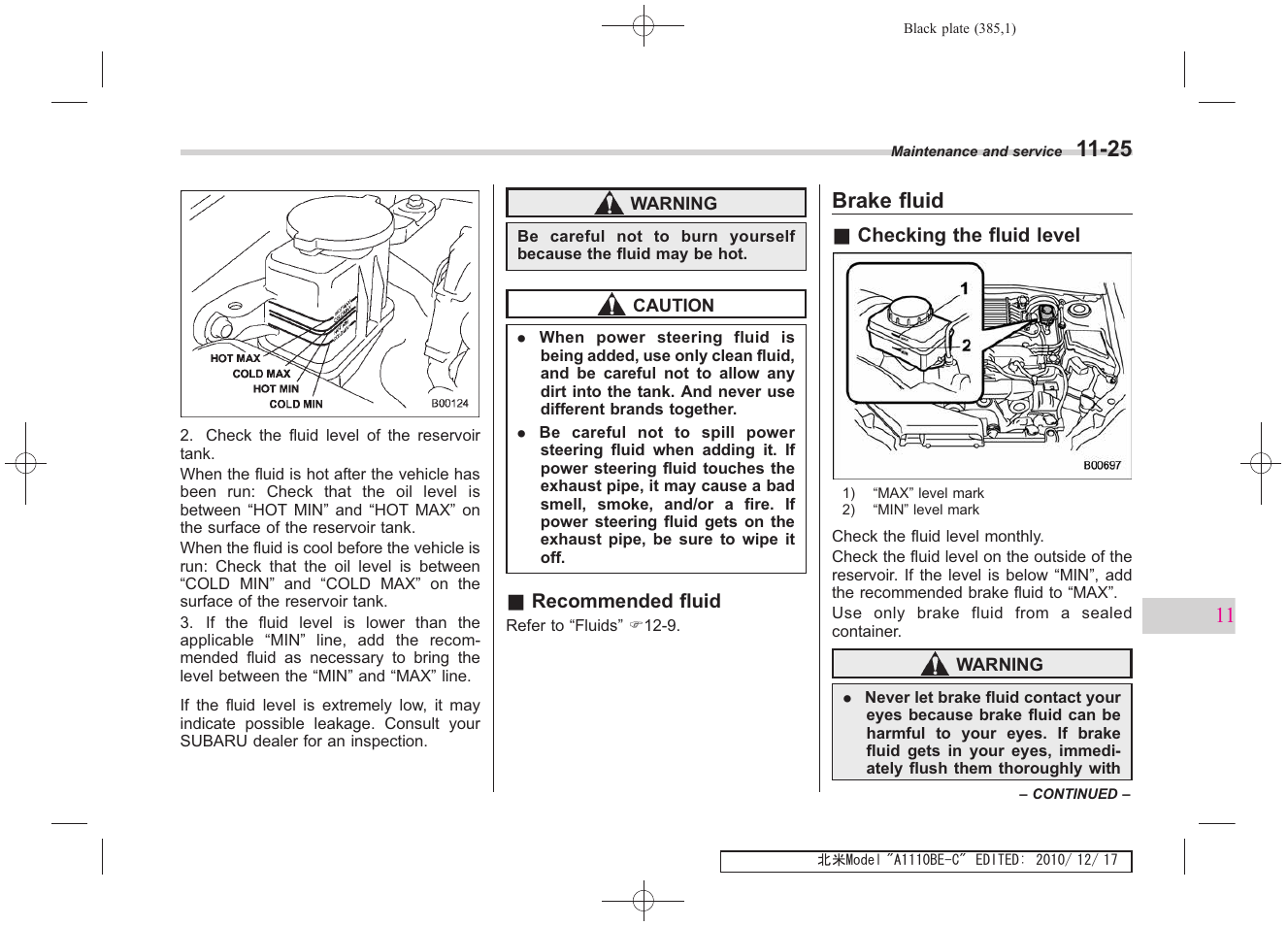 Brake fluid | Subaru 2011 Impreza WRX User Manual | Page 379 / 459