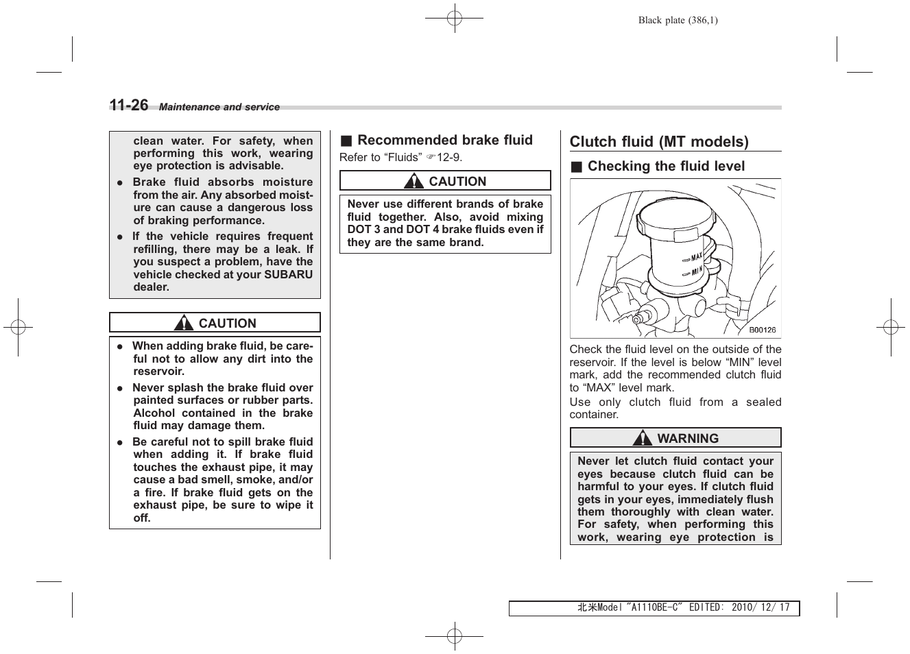 Clutch fluid (mt models) | Subaru 2011 Impreza WRX User Manual | Page 380 / 459