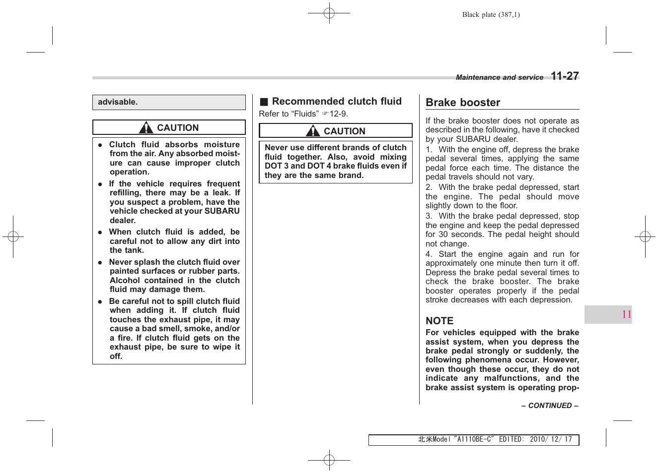 Brake booster | Subaru 2011 Impreza WRX User Manual | Page 381 / 459