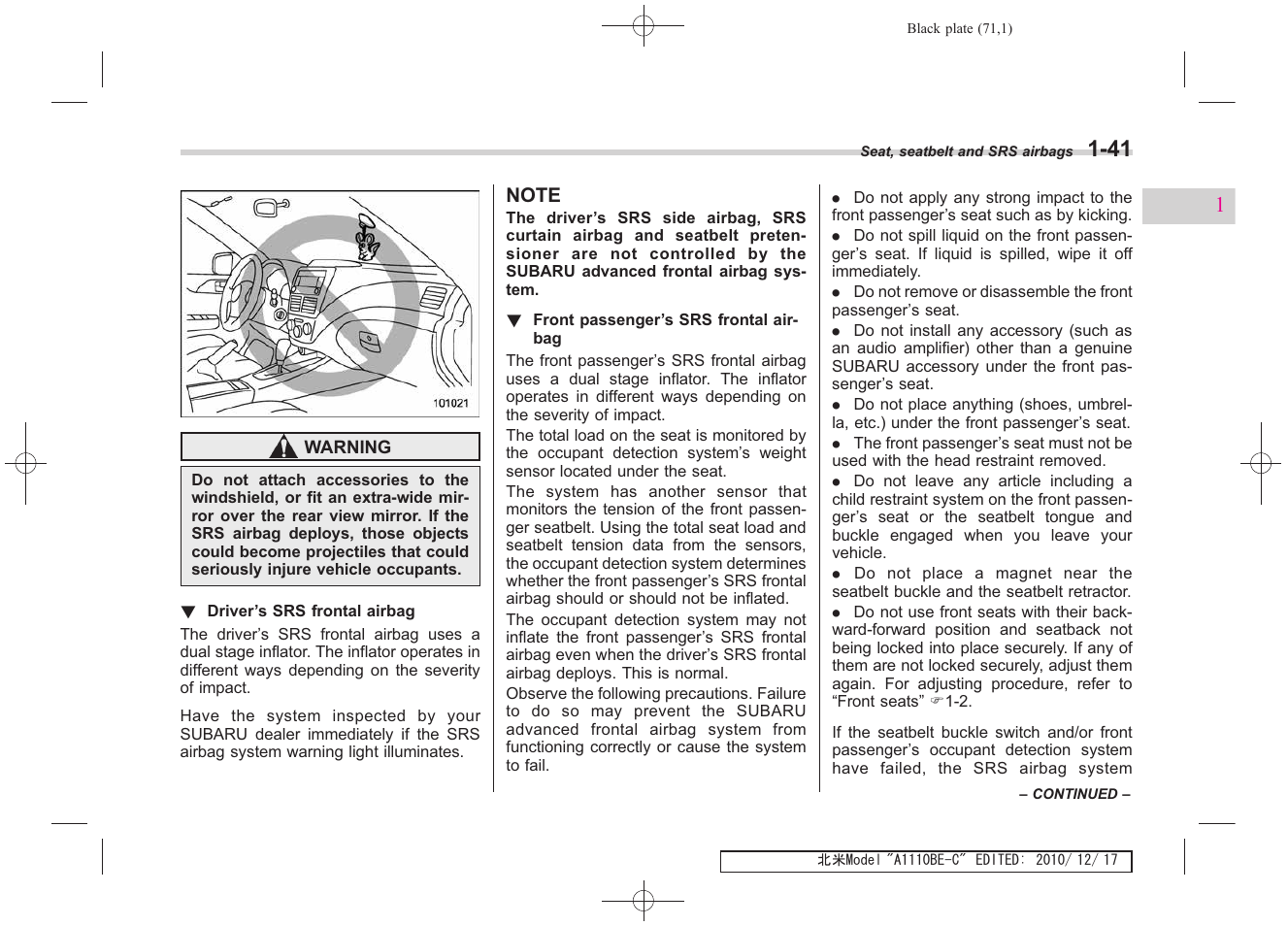 Subaru 2011 Impreza WRX User Manual | Page 73 / 459