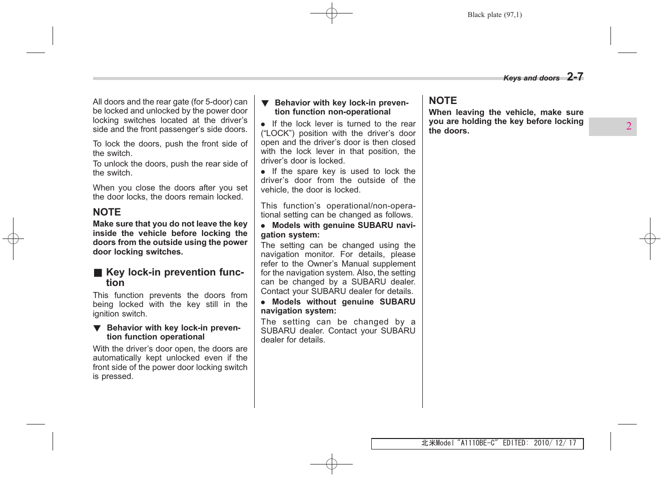 Subaru 2011 Impreza WRX User Manual | Page 97 / 459