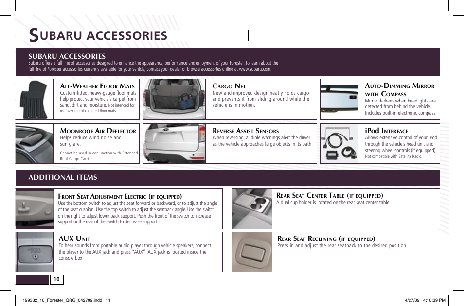 Ubaru accessories | Subaru 2010 Forester User Manual | Page 10 / 414