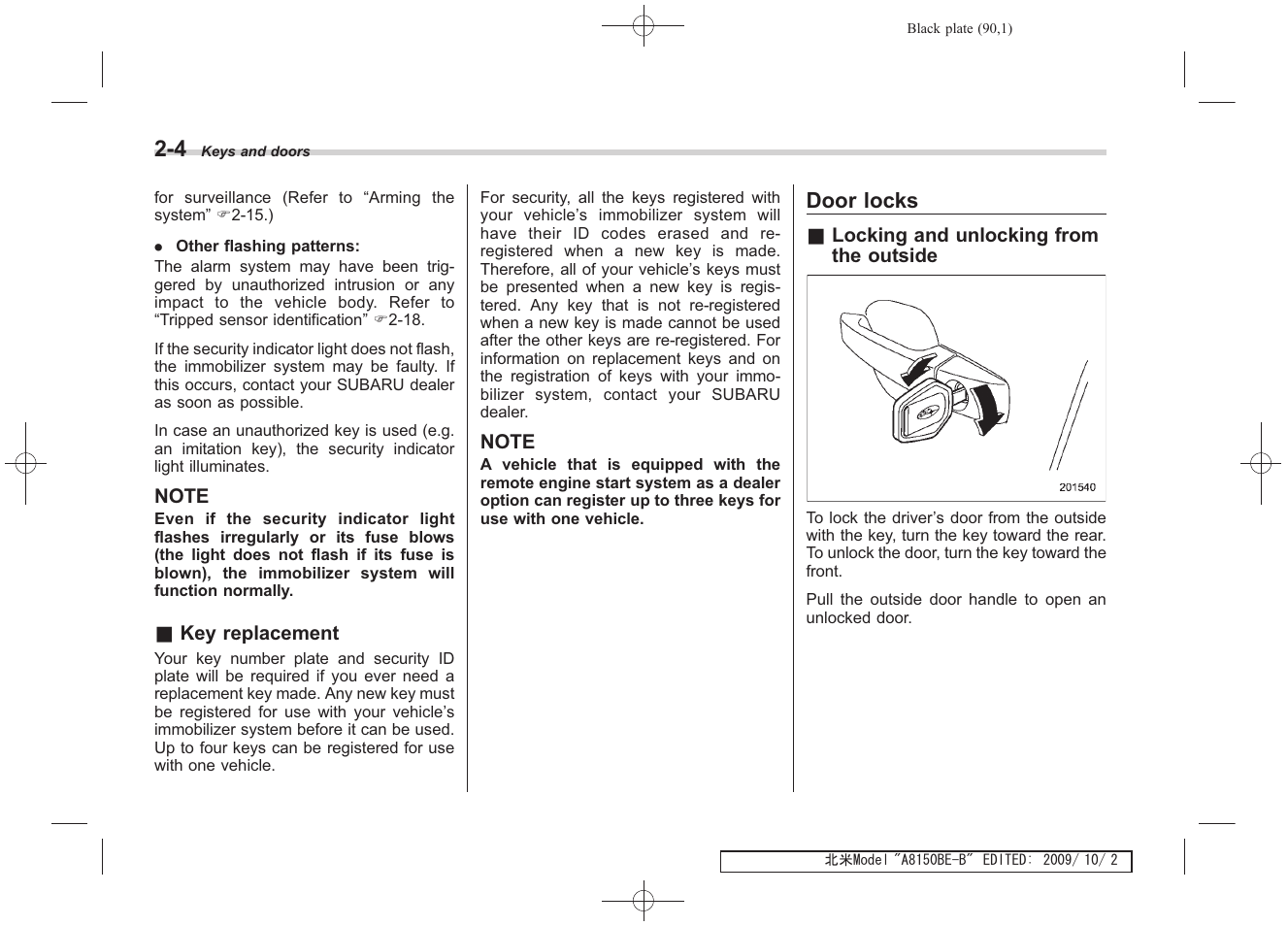 Door locks | Subaru 2010 Forester User Manual | Page 101 / 414