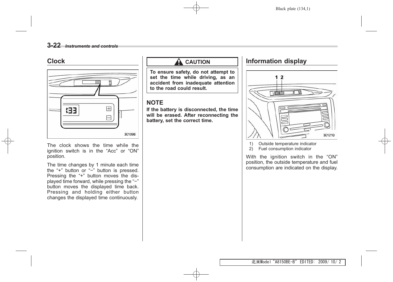 Clock, Information display | Subaru 2010 Forester User Manual | Page 145 / 414