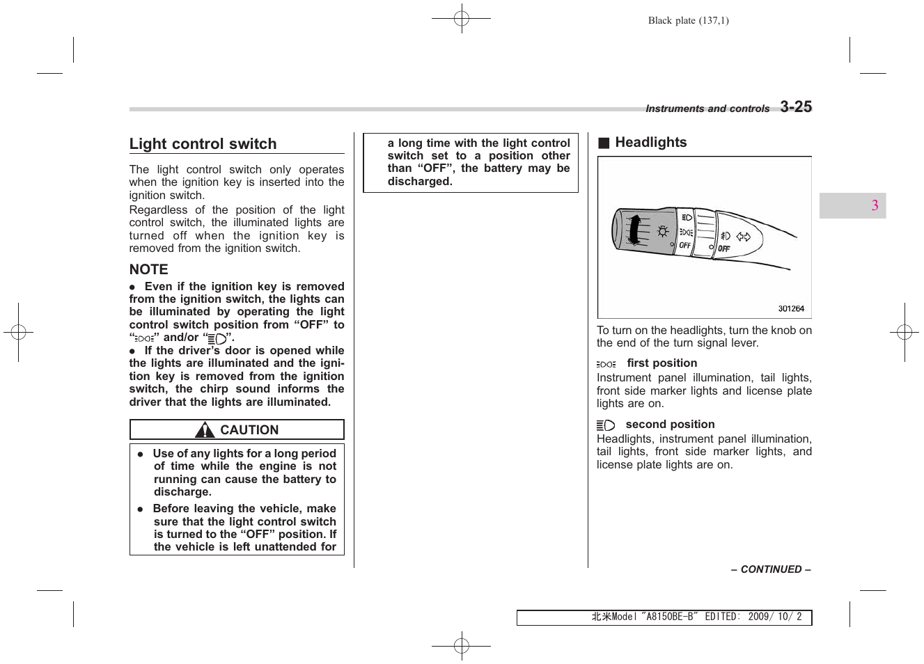 Light control switch | Subaru 2010 Forester User Manual | Page 148 / 414