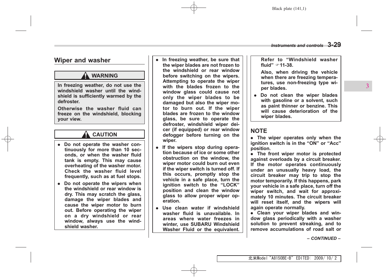 Wiper and washer | Subaru 2010 Forester User Manual | Page 152 / 414