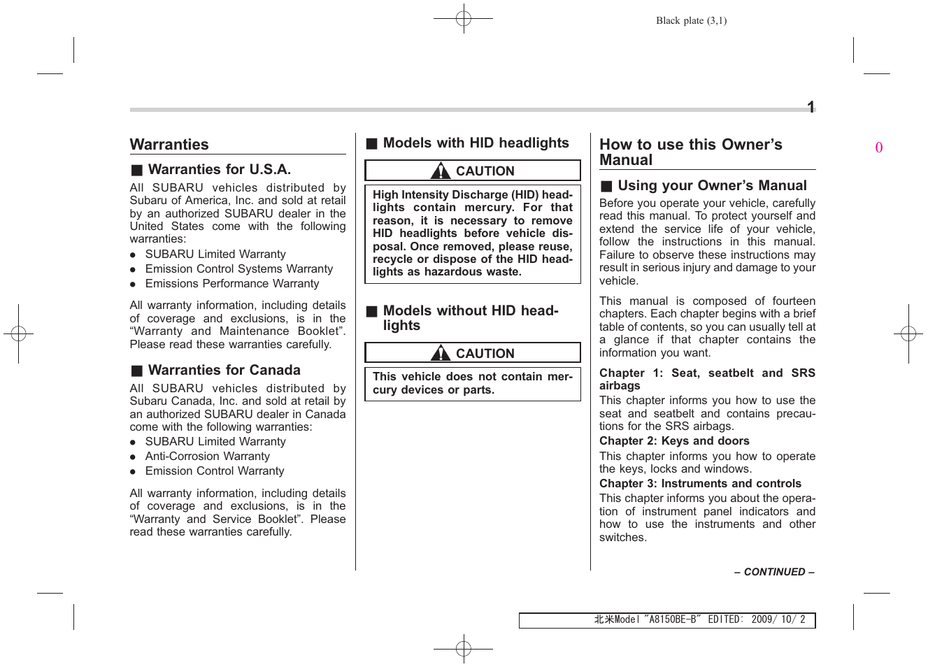 Warranties | Subaru 2010 Forester User Manual | Page 16 / 414