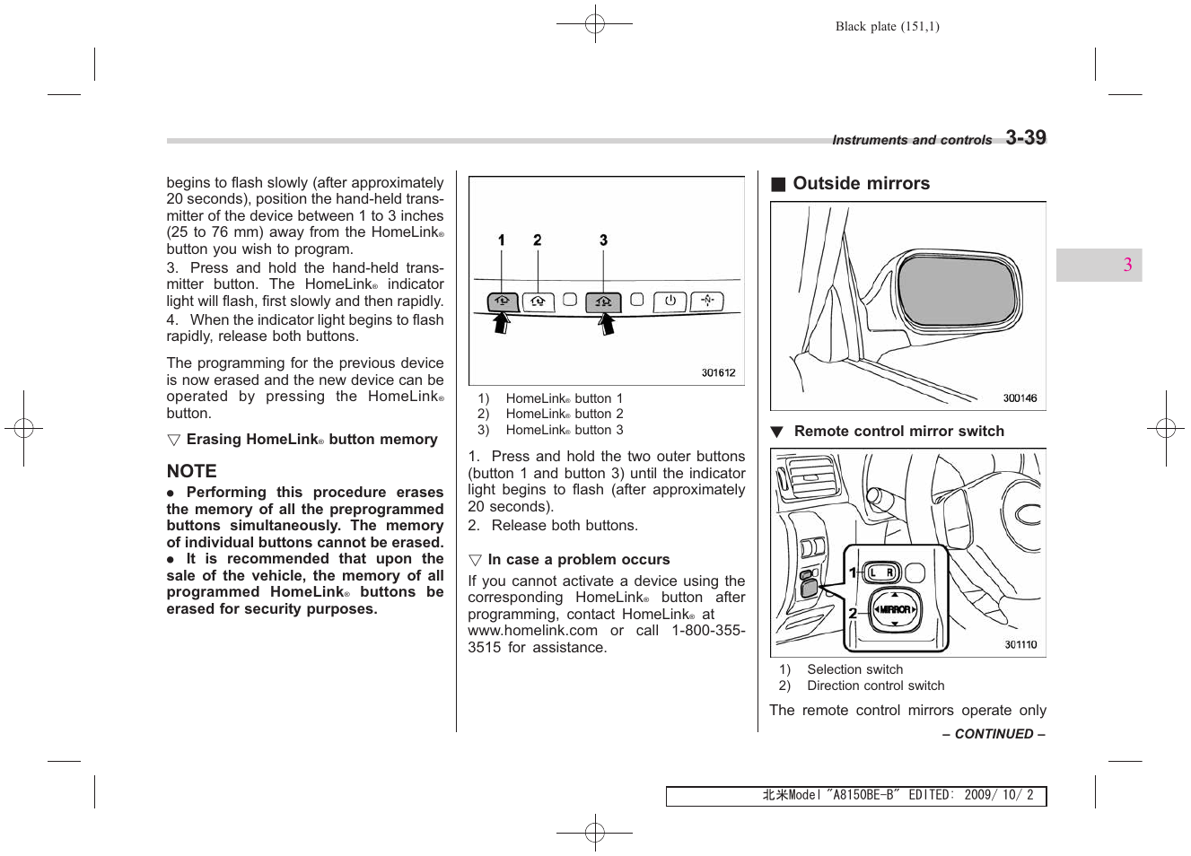 Outside mirrors | Subaru 2010 Forester User Manual | Page 162 / 414