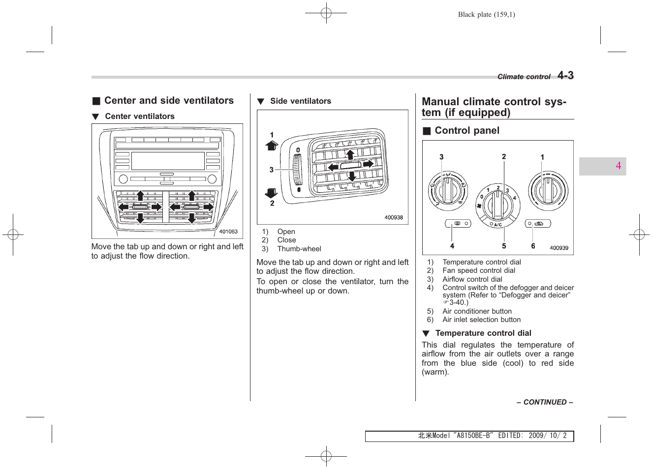 Manual climate control sys- tem (if equipped) | Subaru 2010 Forester User Manual | Page 170 / 414