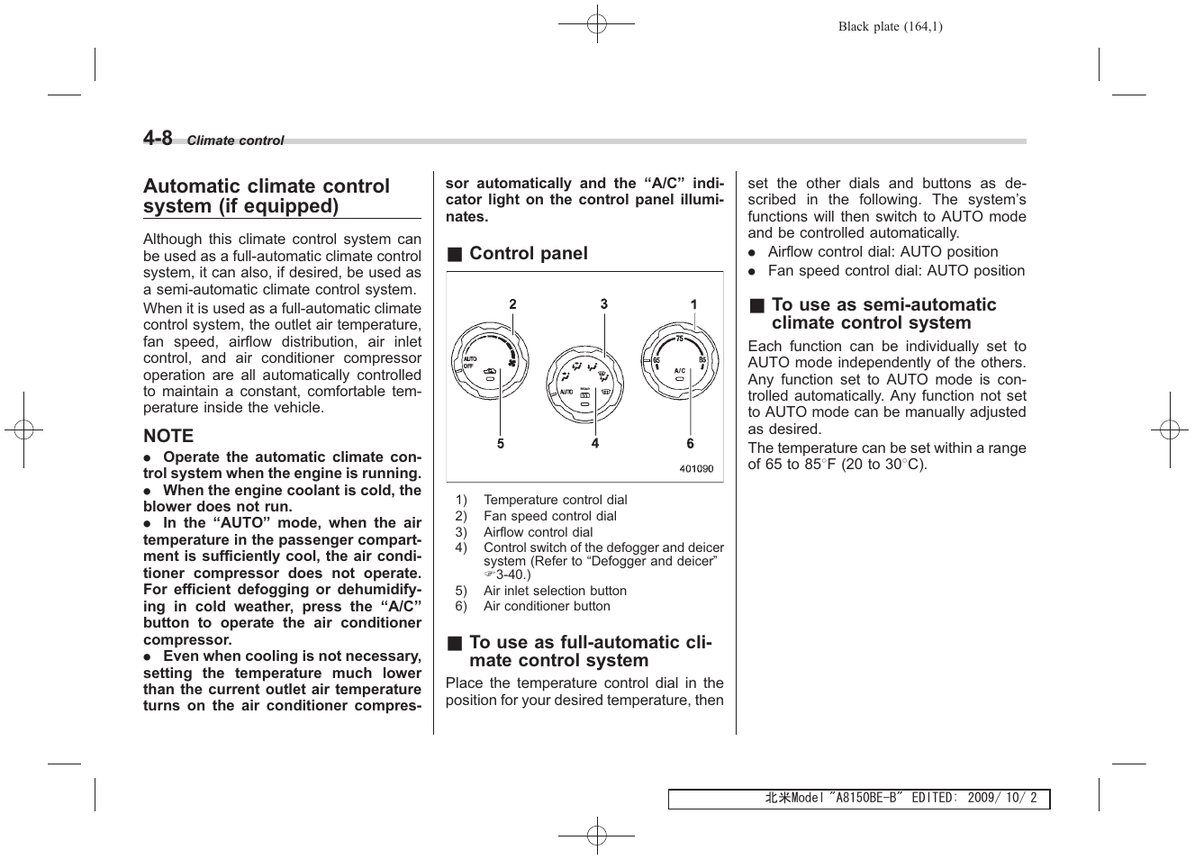 Automatic climate control system (if equipped) | Subaru 2010 Forester User Manual | Page 175 / 414