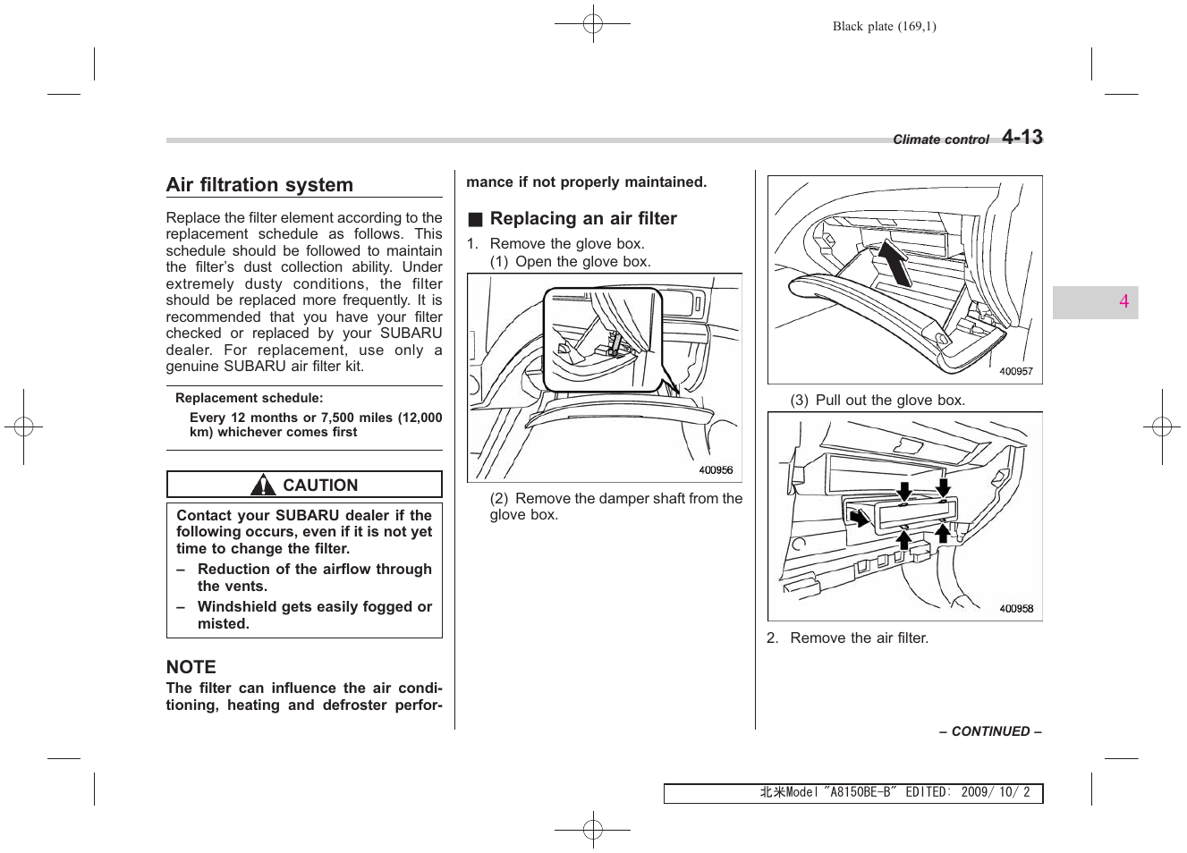 Air filtration system | Subaru 2010 Forester User Manual | Page 180 / 414