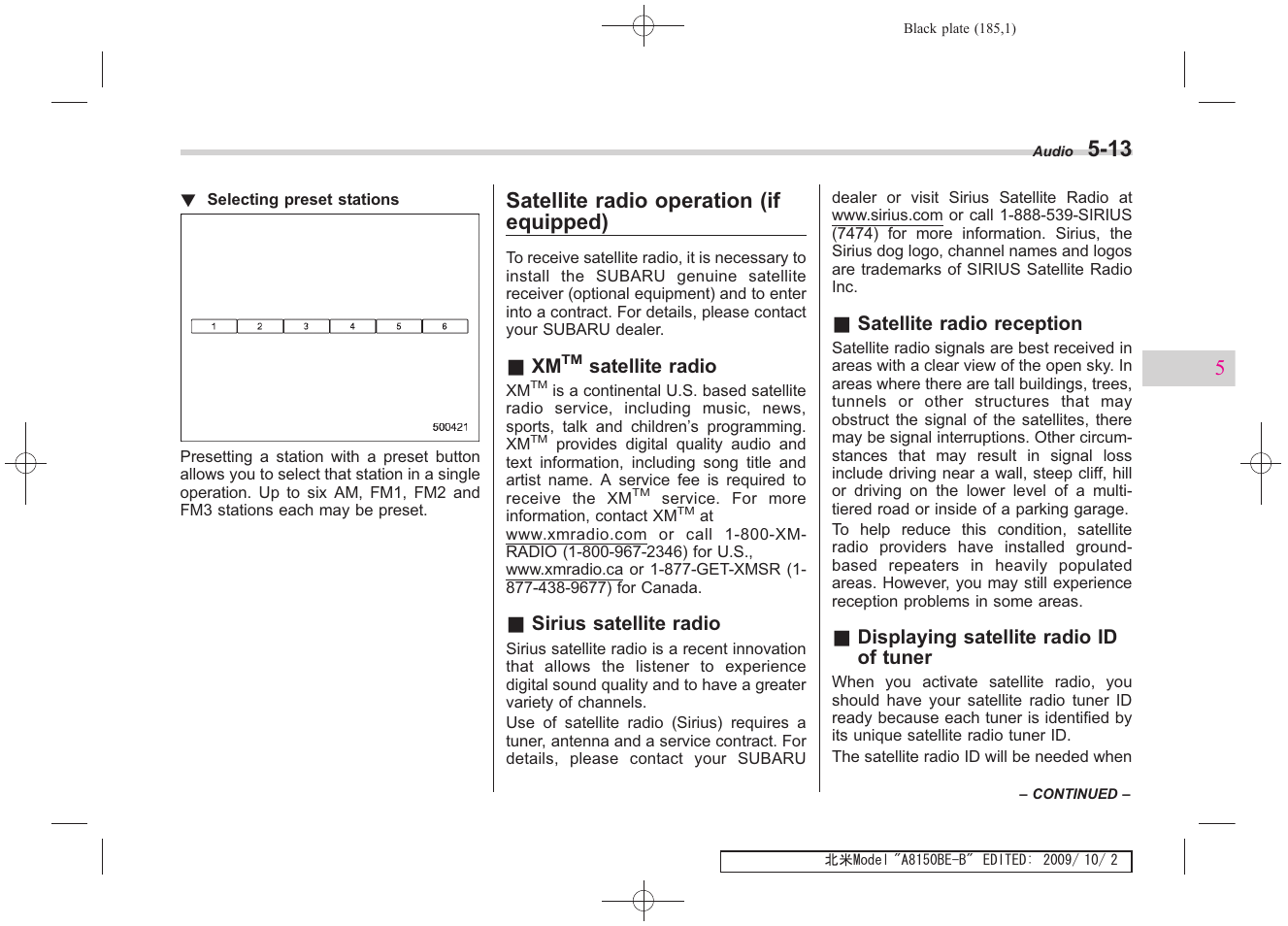 Satellite radio operation (if equipped) | Subaru 2010 Forester User Manual | Page 196 / 414