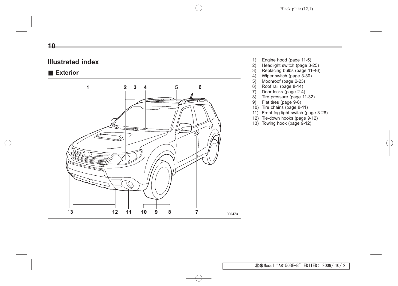 Illustrated index, 10 illustrated index | Subaru 2010 Forester User Manual | Page 21 / 414