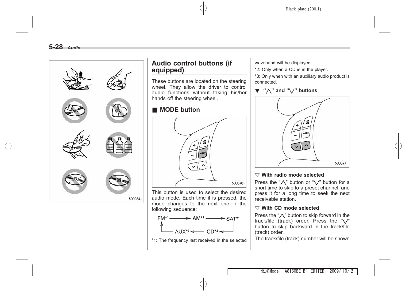 Audio control buttons (if equipped) | Subaru 2010 Forester User Manual | Page 211 / 414