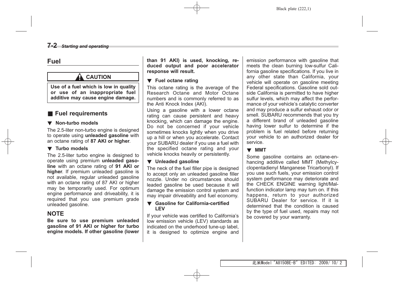 Fuel | Subaru 2010 Forester User Manual | Page 231 / 414