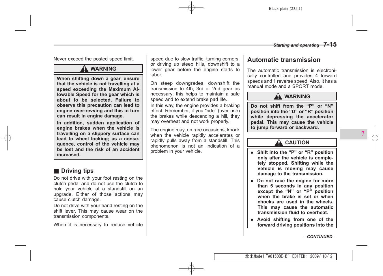 Automatic transmission | Subaru 2010 Forester User Manual | Page 244 / 414