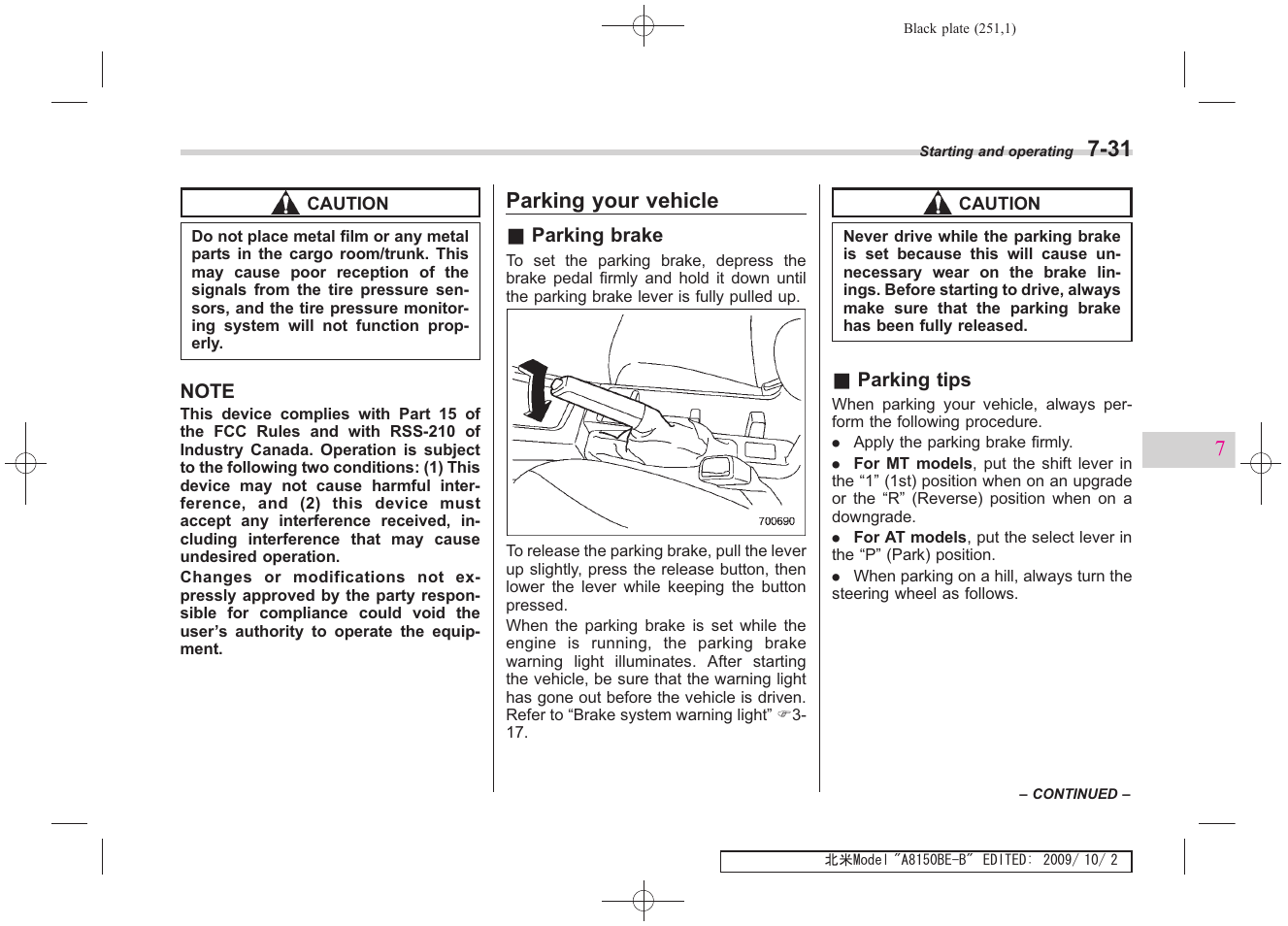 Parking your vehicle | Subaru 2010 Forester User Manual | Page 260 / 414