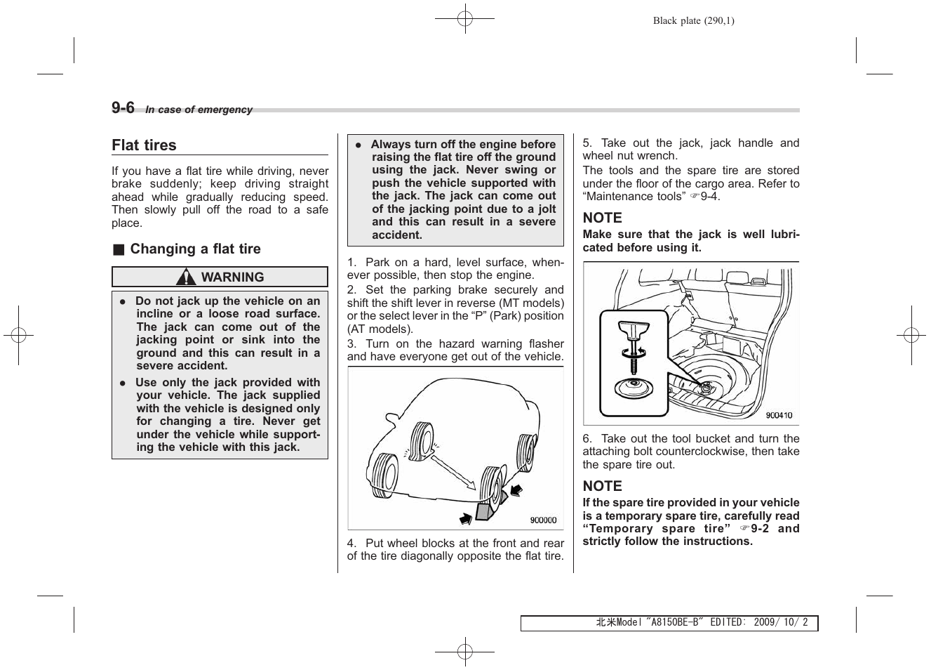 Flat tires | Subaru 2010 Forester User Manual | Page 299 / 414