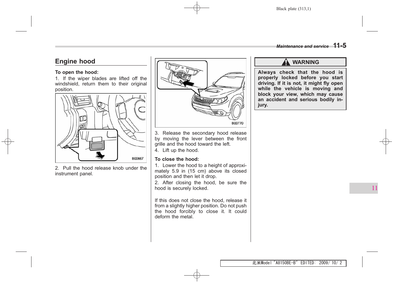 Engine hood | Subaru 2010 Forester User Manual | Page 322 / 414