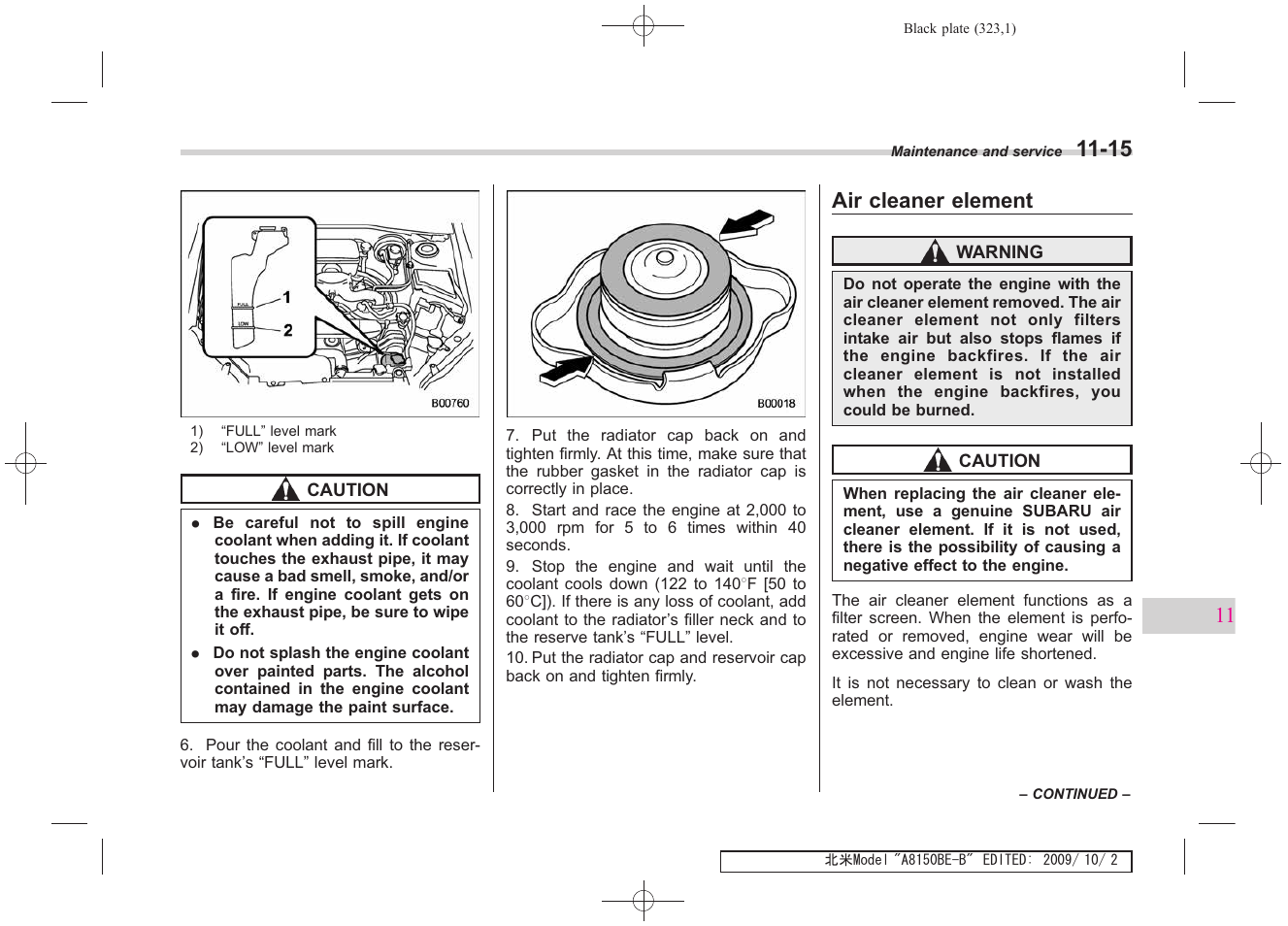 Air cleaner element | Subaru 2010 Forester User Manual | Page 332 / 414