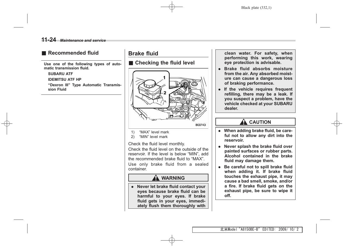 Brake fluid | Subaru 2010 Forester User Manual | Page 341 / 414