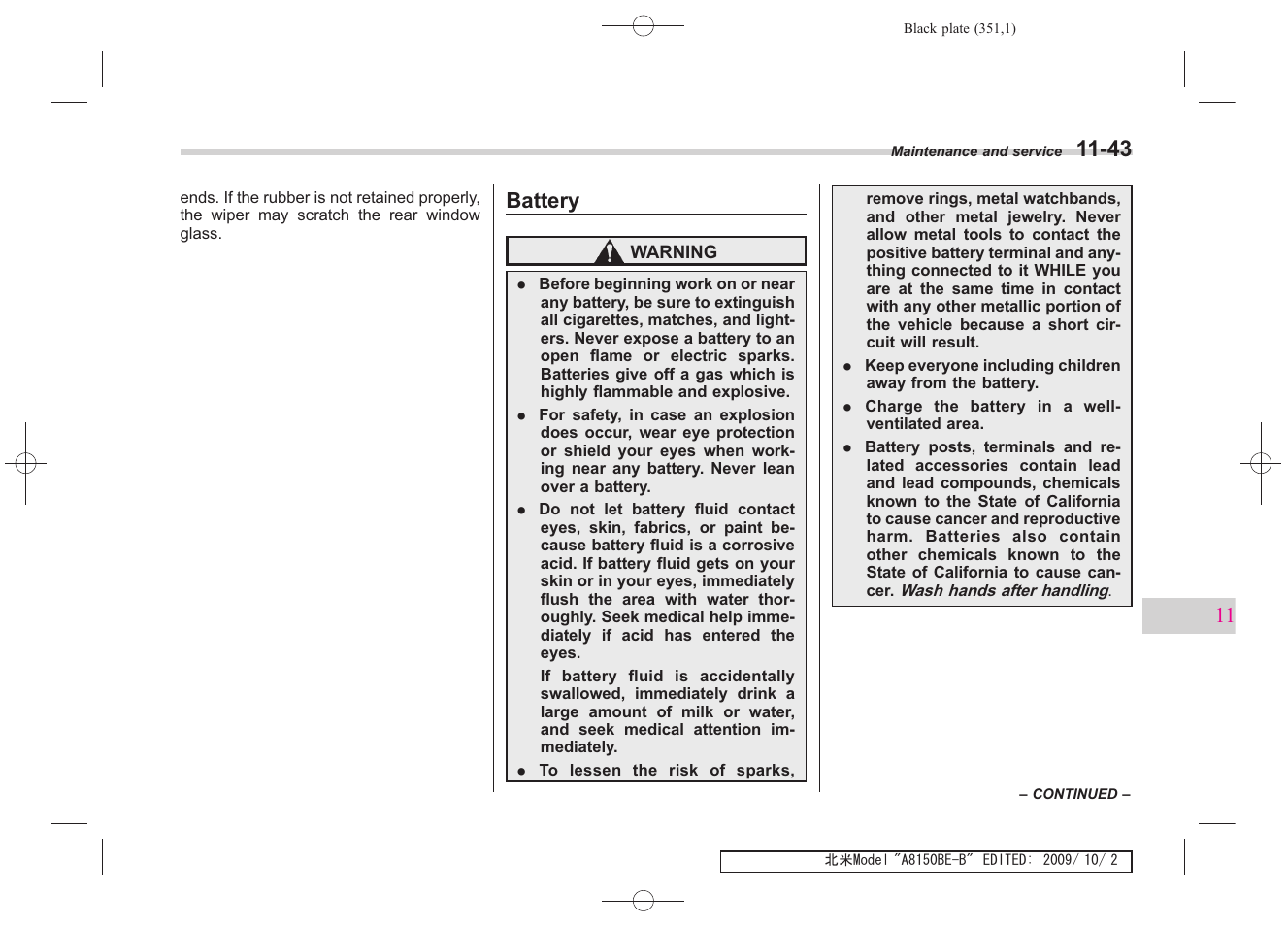 Battery | Subaru 2010 Forester User Manual | Page 360 / 414