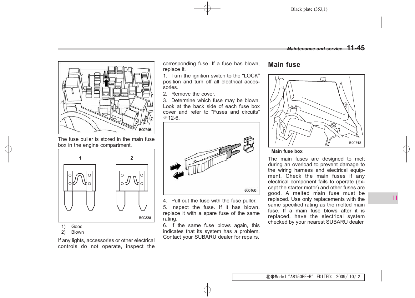 Main fuse | Subaru 2010 Forester User Manual | Page 362 / 414